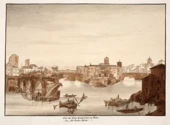 Utsikt over Palatine- eller Senatoriusbroen, kalt Ponte Rotto, 1833 (etsing med brun vask)